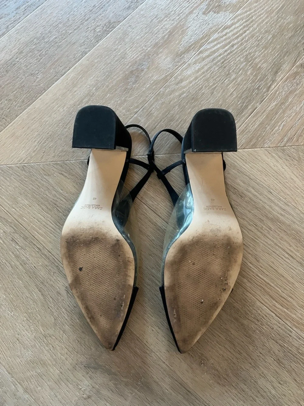 Zara Black Pointed Slingback Heels with Clear PVC Panels - Picture 3 of 4